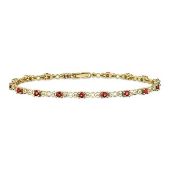 The Diamond Store 9K Gold Diamond and Ruby Claw Set Link Bracelet