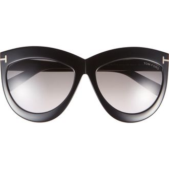 Tom Ford Doris 59mm Shield Sunglasses in Shiny Black/Gradient Smoke at Nordstrom Rack