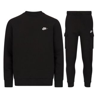Nike Sportswear Mens Club Fleece Cargo Tracksuit Black Cotton - Size Large