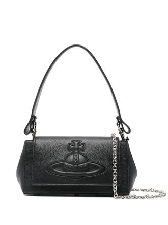 Vivienne Westwood Structured Black Handbag With Pebbled Texture And Silver Chain Strap