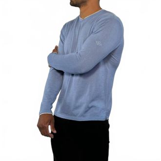 Robert Comstock Cash-T Cashmere Silk Light Weight Sweater In Sky Blue