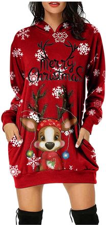 Generic Jumper Dress for Women UK Christmas Jumper Dress Womens Oversized Sweatshirt Long Sleeve Crew Neck Hoodies Ladies Reindeer Printed Dresses Funny Party