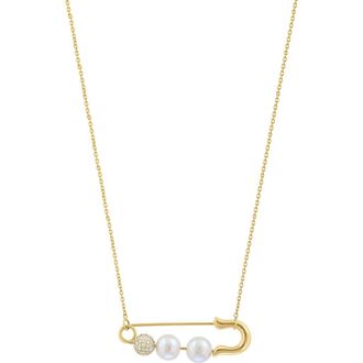 Effy 14K Yellow Gold Diamond Fresh Water Pearl Paperclip Necklace in 14K Gold at Nordstrom, Size 18