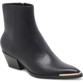 Dolce Vita Nonah Pointed Toe Bootie in Black Leather at Nordstrom Rack, Size 6