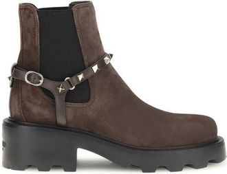 Valentino Garavani Bruine Kalfslederen Bos Taurus Chelsea Boots