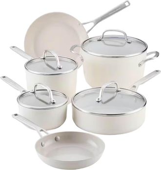KitchenAid 10-Pc. Hard Anodized Ceramic Nonstick Cookware Set - Porcelain