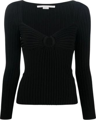 Stella McCartney Zwarte Geribbelde Trui met Uitgesneden Details - Dames - Longsleeves - Zwart - XL - Polyester - Tops