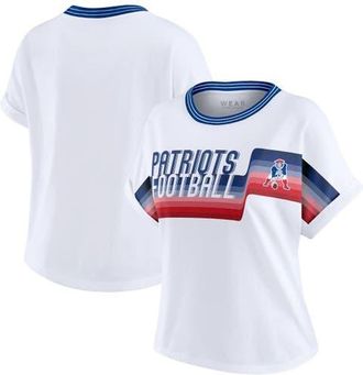WEAR by Erin Andrews Womens WEAR by Erin Andrews White New England Patriots Cropped Center Stripe Dolman T-Shirt at Nordstrom, Size Xx-Large