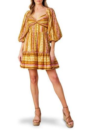 Flying Tomato Puff Sleeve Print Minidress in Brown Lavender at Nordstrom Rack, Size Medium