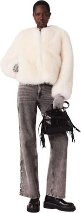 Maje Beaded wide-leg jeans in Grey at Nordstrom, Size 42 Eu