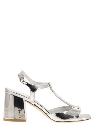 Stuart Weitzman Flareblock Spiegelte Leder -Sandale ausgespiegelt