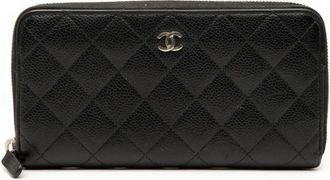 Chanel 2014-2015 CC Quilted Caviar Zip Around Wallet long wallets - Nero