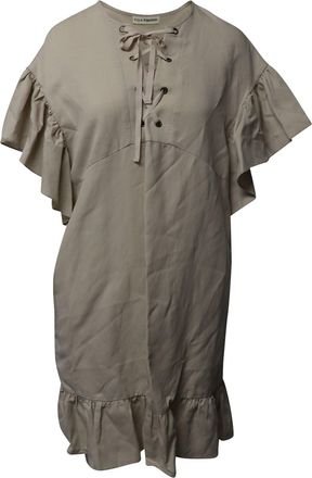 Ulla Johnson Lace Up Ruched Dress in Beige Tencel