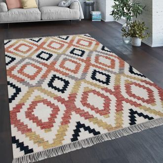 Paco Home Tappeto per soggiorno stile boho frange intessuto a mano mix di lana e cotone multicolore 200x300 cm - Paco Home