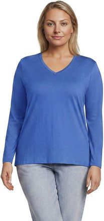 Lands End Supima Cotton Long Sleeve V-Neck T-Shirt in Muted Cobalt Blue at Nordstrom, Size 1X