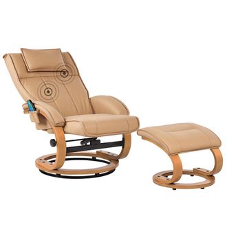 Beliani Sill&oacute;n Reclinable De Piel Sint&eacute;tica Con Reposapi&eacute;s Con Calefacci&oacute;n Y Masaje Marr&oacute;n Claro Majestic
