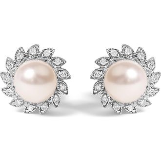 House of Brilliance 10K White Gold Pearl and Diamond Accent Halo Stud Earrings at Nordstrom