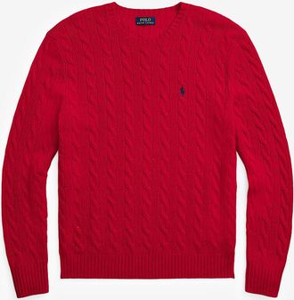 Polo Ralph Lauren Zopfstrick-Rundhalspullover aus Wolle und Kaschmir Pony