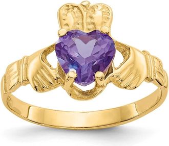 Diamond2Deal 14k Yellow Gold Dark Blue Cubic Zirconia Claddagh Ring