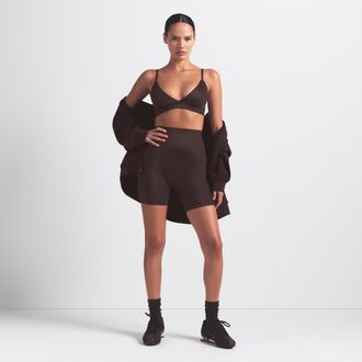 Nike Womens SKIMS Satin Shine High-Waisted 5 Biker Shorts in Brown | IR5077-249
