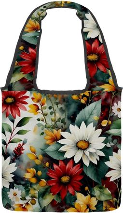 Generic Floral with Leaves Reversible Canvas Shoulder Tote - Double-Sided Print, 12oz Cotton, 27cm Drop, Fold-Flat Bag for Travel, Shopping, Street Outings