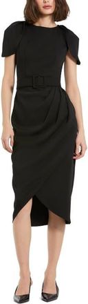 Mac Duggal Crepe High Neck Midi Tulip Dress With Belt in Black at Nordstrom, Size 2