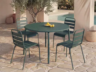 Vente-Unique Sala da pranzo da giardino un tavolo D.110 cm e 4 sedie impilabili in Metallo Verde abete - MIRMANDE di MYLIA