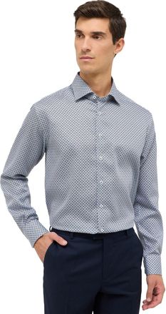 Eterna overhemd blauw geprint normale fit katoen