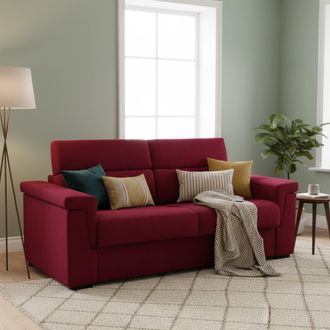 Dmora Sof&aacute; Cama 3 Plazas Nus, Desenfundable, Con Almacenamiento Hecho En Italia, Lavable, 225x95 Cm Rojo