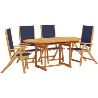 vidaXL Juego Comedor De Jard&iacute;n 5 Pzas Madera Maciza Acacia Y Textileno