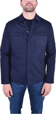 Eleventy Jassen, Heren, Blauw, XL, Wol, Wollen overhemdjas met knopen