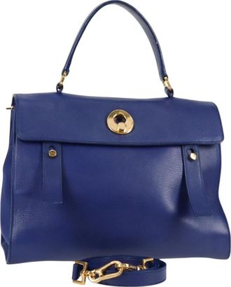 Saint Laurent Muse Two Bag Leather With Canvas Blue Leather Handbag (Pre-Owned)