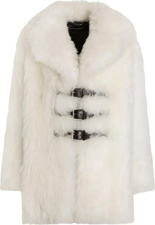 Dolce & Gabbana buckle-detail shearling coat - women - Goat Skin/Viscose/Polyester/Silk - 38 - Neutrals