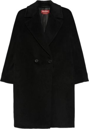 Max Mara Double-Breasted Coat - Dames - Mantel - Zwart - M - Leer - Jassen