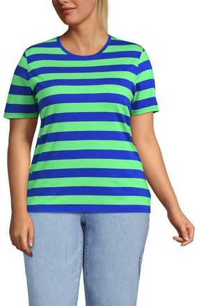 Lands End Supima Cotton Crewneck T-Shirt in Sapphire Gem/mint Bold Stripe at Nordstrom, Size 1X