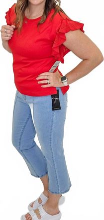Multiples Flutter Short Sleeve Top In Red