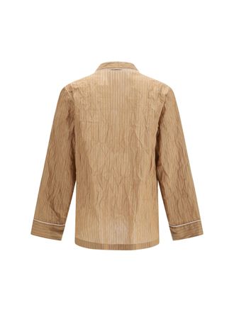 Dolce & Gabbana Froiss&eacute; Striped Linen Blend Shirt - Beige