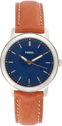 Fossil Minimalist Three Hand Quartz Leather Strap Watch, 44mm in Silver at Nordstrom Rack