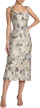 Mac Duggal Brocade Sleeveless Square Neck Midi Dress in Platinum Multi at Nordstrom, Size 10