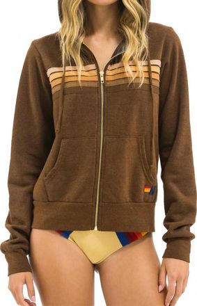 Aviator Nation Five Stripe Hoodie In Chocolate Espresso