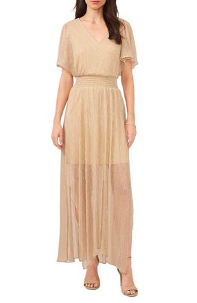 Chaus Metallic Flutter Sleeve Maxi Dress in Gold at Nordstrom, Size X-Large