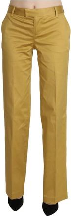 Just Cavalli Mosterdgele Straight Leg Katoenen Broek - Dames - Straight fit broeken - Geel - S - Katoen - Broeken