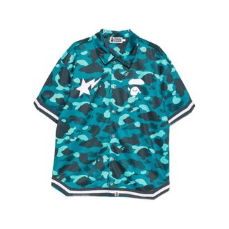 A Bathing Ape Short Sleeve Shirts, male, Green, Size: XL Notched Collar Short Sleeve Shirt