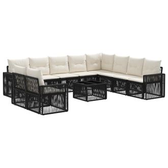 vidaXL Conjunto De Sof&aacute;s De Jard&iacute;n 11 Pcs Negro Y Blanco Crema Vidaxl