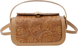 Generic Cymwer Women PU Leather Shoulder Bag Vintage Square Bag Floral Handbag for Party(Khaki) (Khaki)