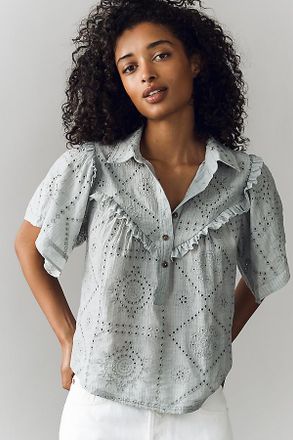 Pilcro Embroidered Eyelet Buttondown Shirt