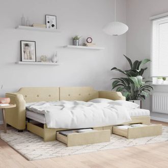 vidaXL Vidaxl - Sof&aacute; Cama Nido Con Cajones Tela Color Crema 100x200 Cm