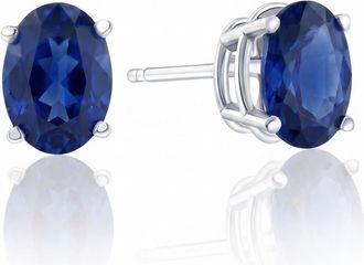 Pompeii3 Certified 2Ct TW Blue Sapphire Diamond Stud 14k White Gold Lab Grown
