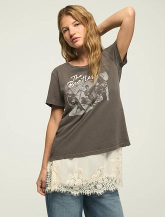 Lucky Brand Womens The Beatles Band Photo Classic Crew