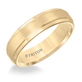 Triton 6MM Tungsten Carbide Ring with Satin Finish Center and Step Edge in Metallic Gold at Nordstrom, Size 12.5